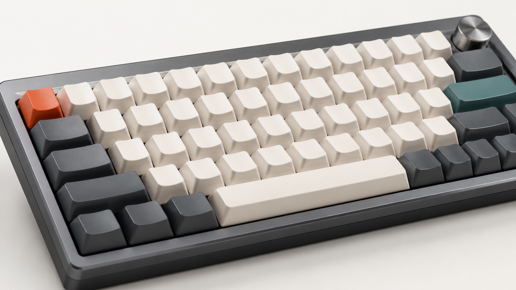 ウォームホワイトとチャコールのキーキャップを配したキーボードのコンセプトビジュアル