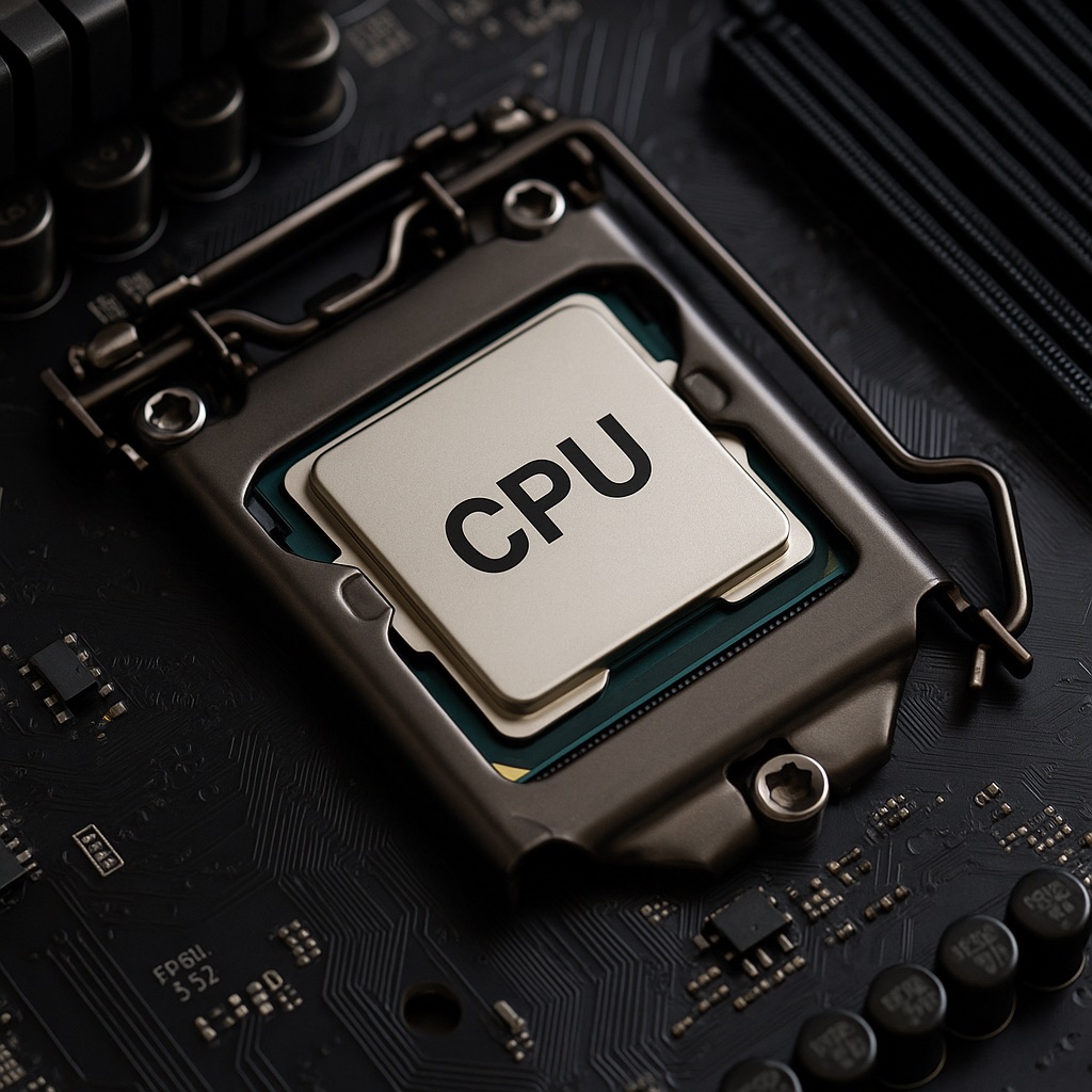 マザーボードのソケットに収まったCPUのイメージ